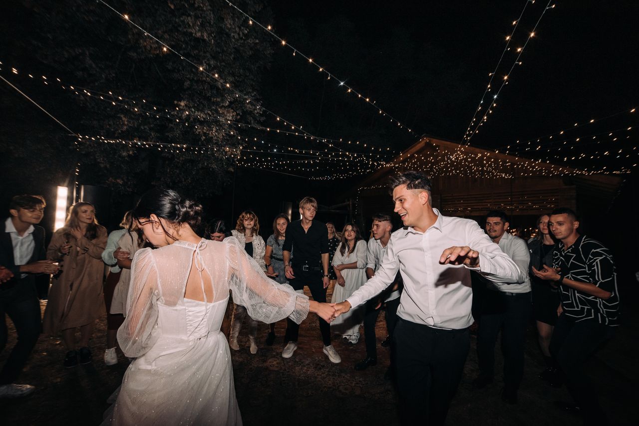 Last dance on a packed wedding floor